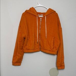 Cropped Orange Hooded Zip Jacket - Women